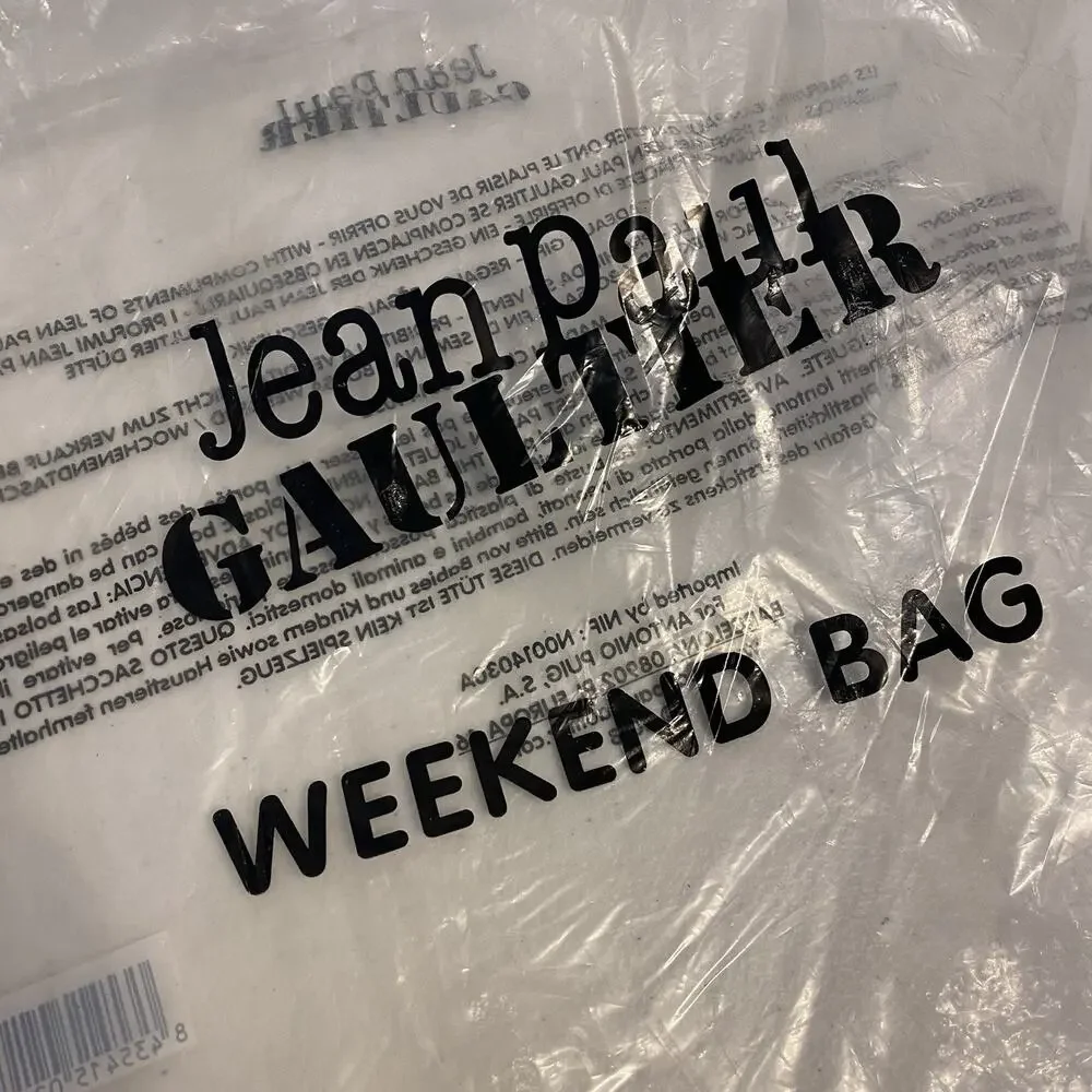 New Jean Paul Gaultier Canvas Duffle Bag Nautical Stripe Weekender 17”x11” Ivory